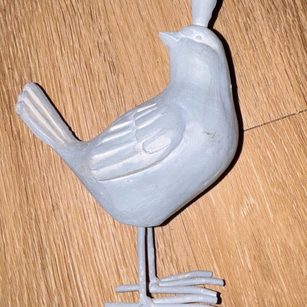 Metal and wood gray bird sculpture with crown vintage